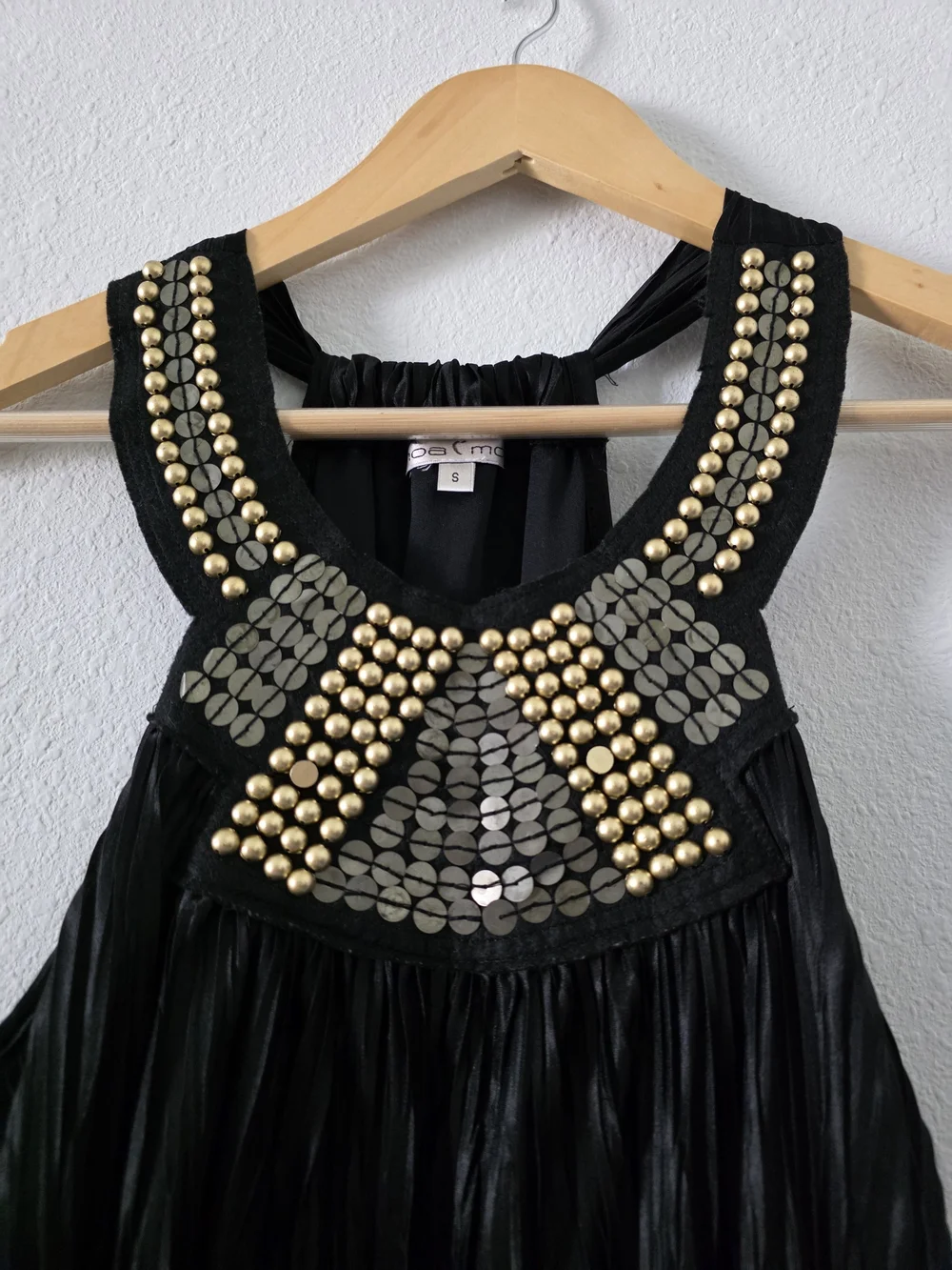 Moa Moa Black Mini Dress with Gold Embellished Halter